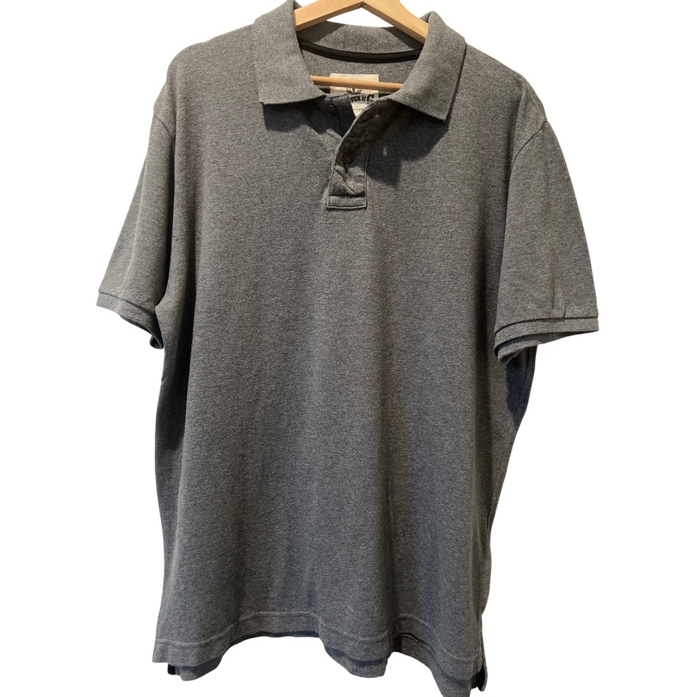 Mens Polo Shirt Gray Large 100% Cotton Y2K Casual Classic Short Sleeve Top